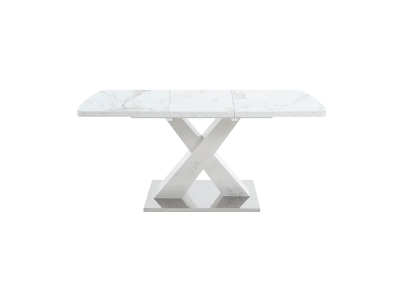  Table à manger rectangulaire extensible 120-160 cm – plateau marbre blanc, piètement mdf en x, base métallique  - Conforama A