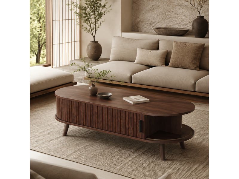  Table basse relevable 120x50x39,5 cm avec rangements, finition noyer  - Conforama C