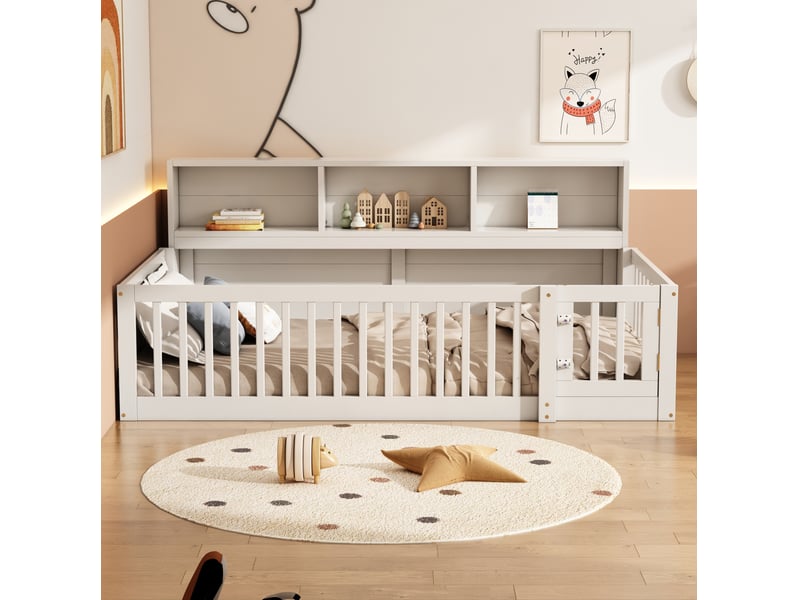  Lit banquette tcqpz 90 x 200 cm avec rangement latéral et sommier à lattes sans matelas bois de pin médium blanc  - Conforama E