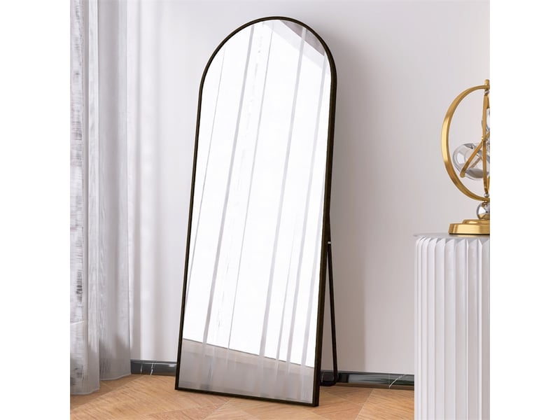  Miroir sur pied 165x60cm - miroir arché en verre trempé avec cadre en aluminium - noir  - Conforama C