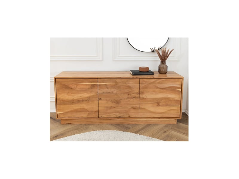 Buffet sonora 160 cm en bois d'acacia marron – 3 portes push-to-open et façades en relief - Conforama E