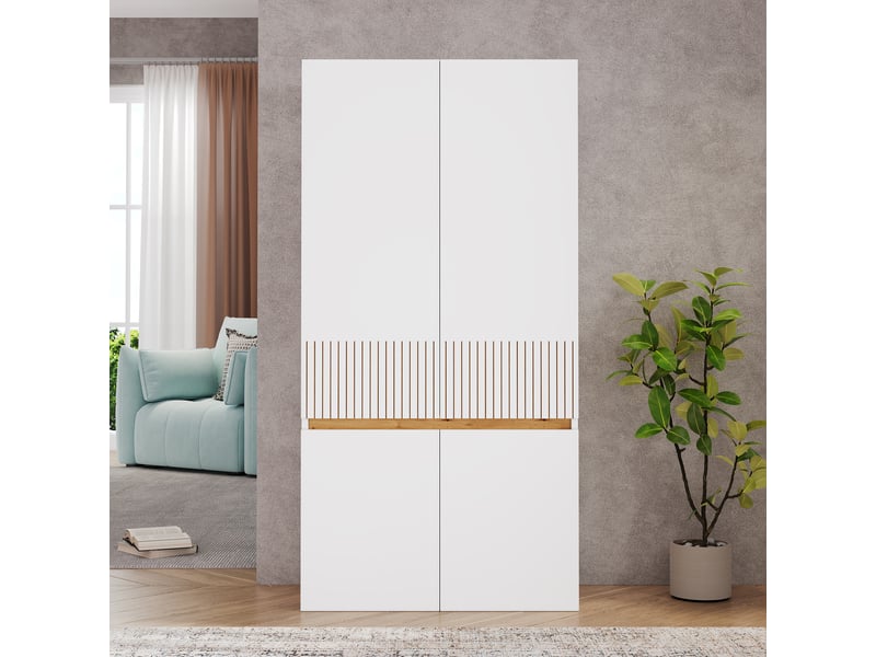  Armoire de rangement haute 80x35x160cm, 1 tablette ajustable, 4 portes à motifs striés, bureau ou entrée, meuble haut pour le séjour  - Conforama B