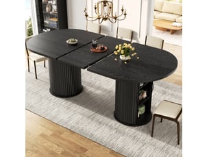 Table à manger extensible, 149,8x80x75 cm, avec espace de rangement, repas, salle à manger, pratique, mdf, coloris noir