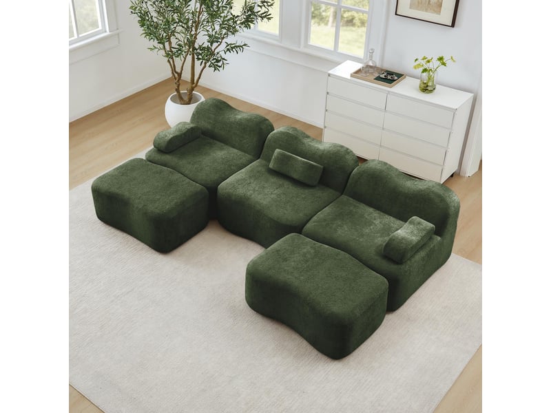  Canapé 3 places avec 2 poufs - 288x167x70 cm - canapé panoramique u velours mousse 32d sans structure rigide 900kg - vert  - Conforama B