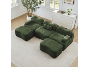 Canapé 3 places avec 2 poufs - 288x167x70 cm - canapé panoramique u velours mousse 32d sans structure rigide 900kg - vert