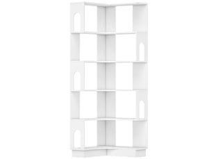 Bibliothèque d'angle, étagère de rangement à 6 niveaux avec panneaux latéraux arqués, blanc, 60 x 60 x 165,5 cm