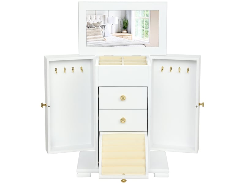  Boîte à bijoux 4 niveaux avec miroir et tiroirs en bois blanc 26,5 x 16 x 33,5 cm  - Conforama B