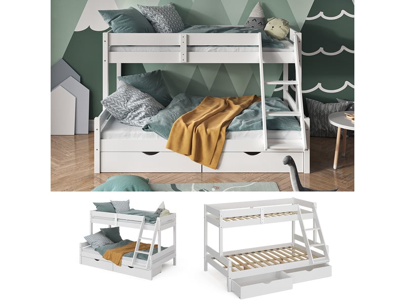 Vitalispa lit superposé, blanc, 120x200 80x200 cm avec tiroirs  - Conforama D