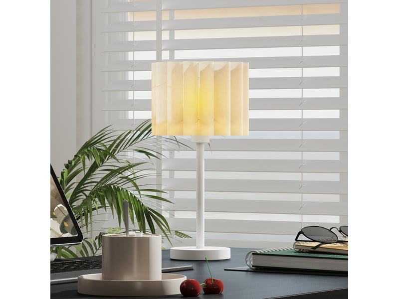  Lampe de table 25 x 25 x 48,5 cm blanche, plastique et métal, douille e27 avec interrupteur à bouton  - Conforama D