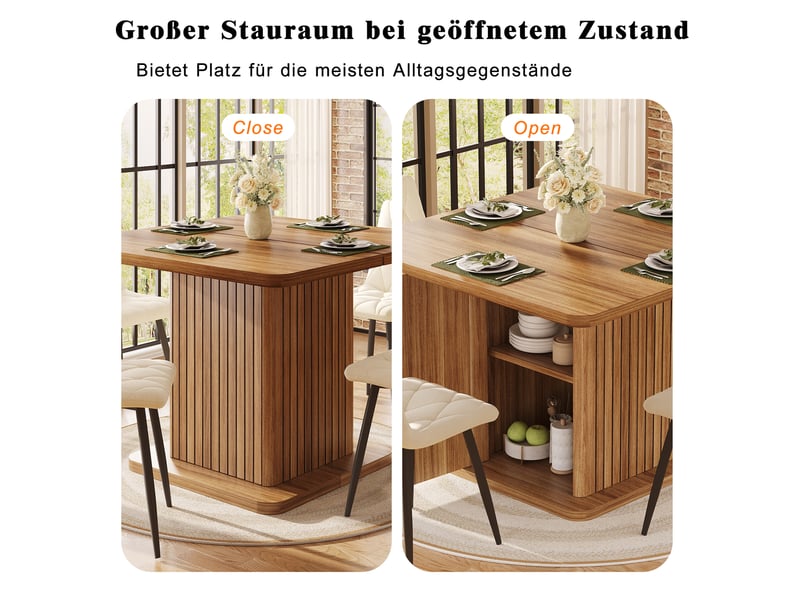 Table à manger carrée 80x80x76 cm avec rangement intégré décor bois marron foncé - Conforama E
