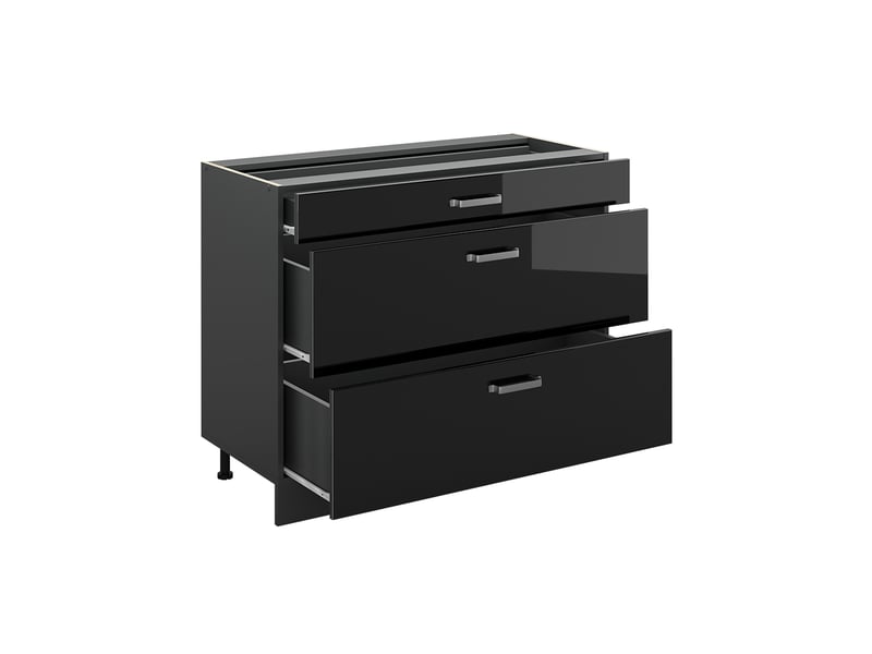 Vicco meuble cuisine, noir haute brillanceanthracite, 100cm plan de travail chêne doré - Conforama C