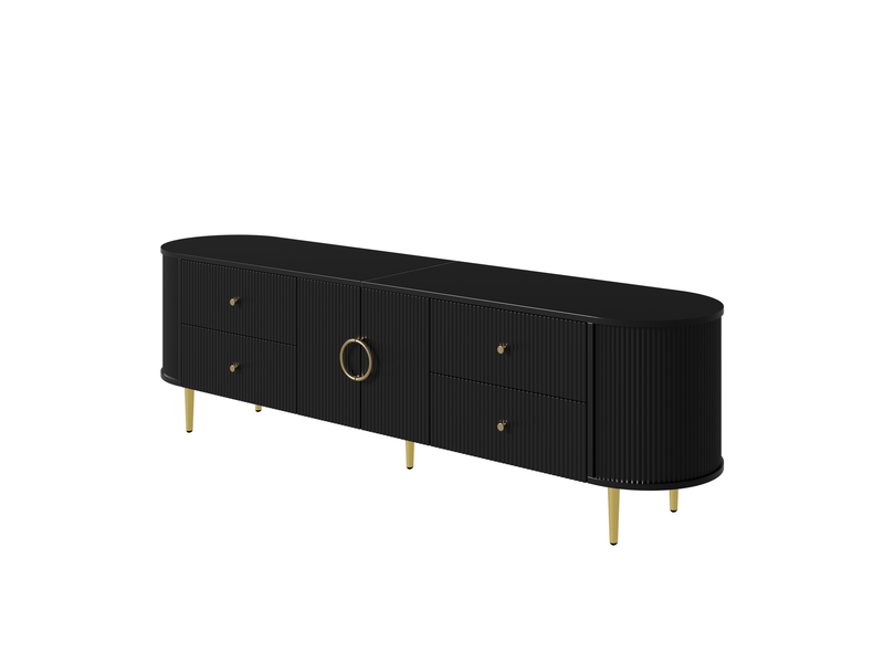 Meuble tv 180 cm, banc tv salon, bords arrondis, rangements intérieurs - noir BrimViber - Conforama A