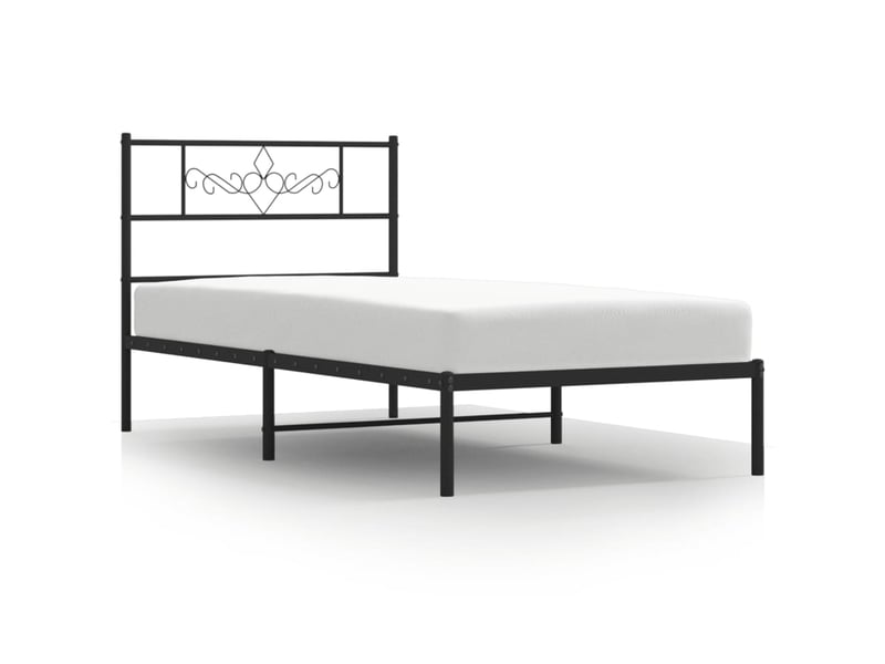  Lit simple- lit adulte -  cadre de lit métal sans matelas avec tête de lit noir 90x200 cm  - Conforama A