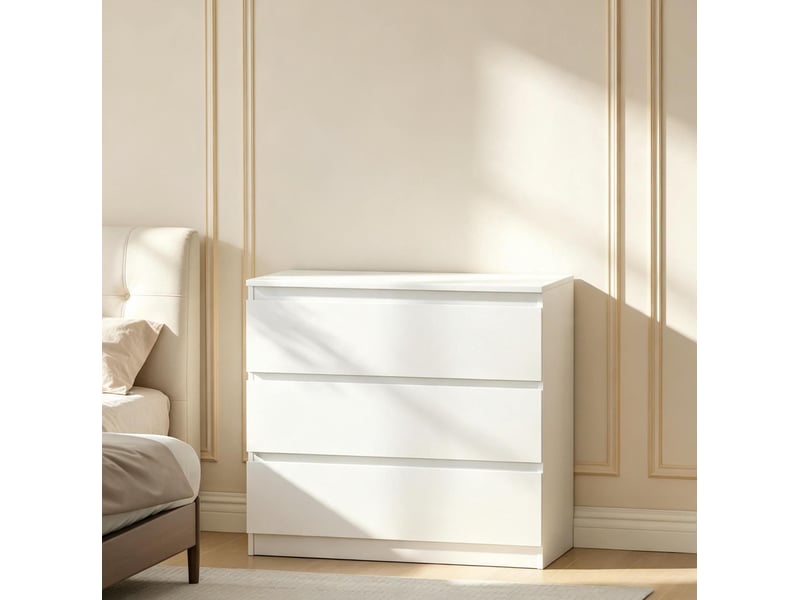  Commode 80x39x73 cm 3 tiroirs sans poignées panneau de particules blanc  - Conforama C