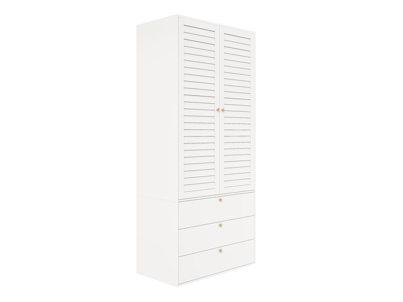 Armoire,90x50x200 cm,2 portes et 3 tiroirs avec penderie,panneau de particules,blanc - Conforama D