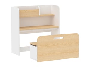 Ensemble bureau enfant 5-en-1 80x29x80 cm blanc en mdf, banc roulant et rangement pour 3 à 8 ans