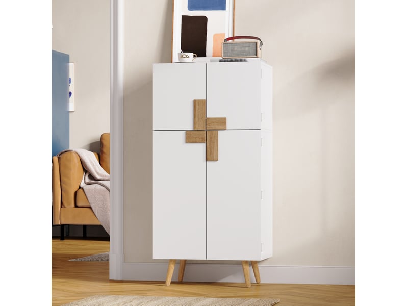 Buffet de cuisine haut avec 4 portes, étagères réglables et rangements de porte, en mdf blanc, 60 × 35 × 120 cm - Conforama B