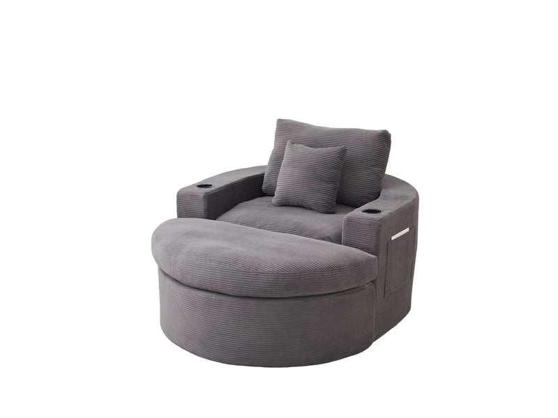  Fauteuil 1 places - 136x156x88 cm - fauteuil poire indépendant en velours côtelé avec ottoman, porte-gobelets - gris  - Conforama A