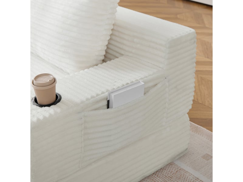  Canapé-lit cord 2 en 1 - 2 coussins déco, porte-boissons sur accoudoirs, poches de rangement - salonchambre  - Conforama E