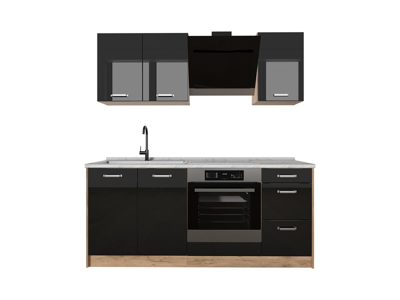  Vicco cuisine, noir haute brillancechêne doré, 180cm plan de travail marbre  - Conforama A
