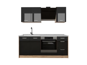Vicco cuisine, noir haute brillancechêne doré, 180cm plan de travail marbre