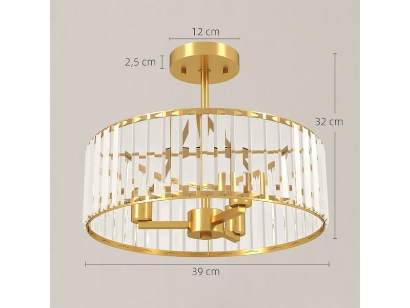  Plafonnier 39x39x32 cm à écran en cristal métal doré  - Conforama E