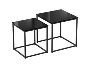 Lot de 2 tables d’appoint carrées en acier noir avec plateau en verre pour salon