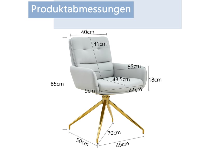  Chaise pivotante 360° en cuir pu et métal gris clair et doré  - Conforama E