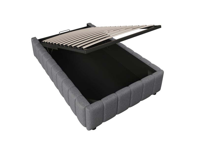 Lit coffre 90x200 cm, lit simple, sans tête de lit, en lin et en mdf, gris, sans matelas - Conforama D