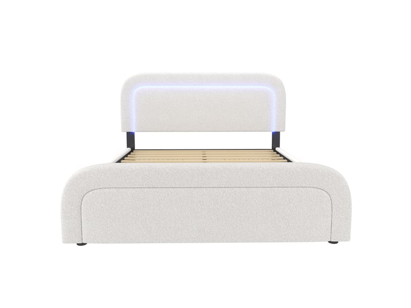  Cadre de lit 160x200 cm avec usb type c, led et 4 tiroirs, sherpa, blanc  - Conforama D