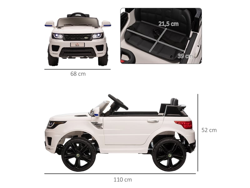 Voiture électrique enfants véhicule électrique 12 v, double moteurs, 3 à 5 kmh, blanc - Conforama E