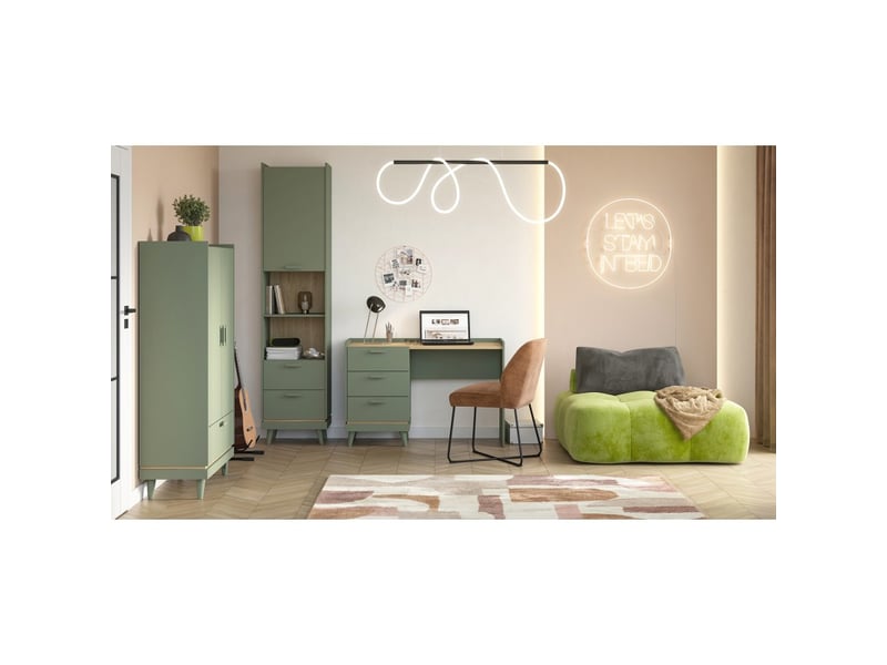  Bibliothèque noki – vert et bois – 1 porte + 2 tiroirs style scandinave  - Conforama E
