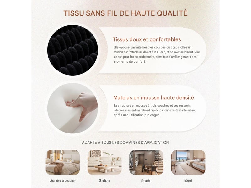  Canapé modulable 3 places avec pouf en velours côtelé noir 263x167x85 cm W2845S00370 - Conforama E
