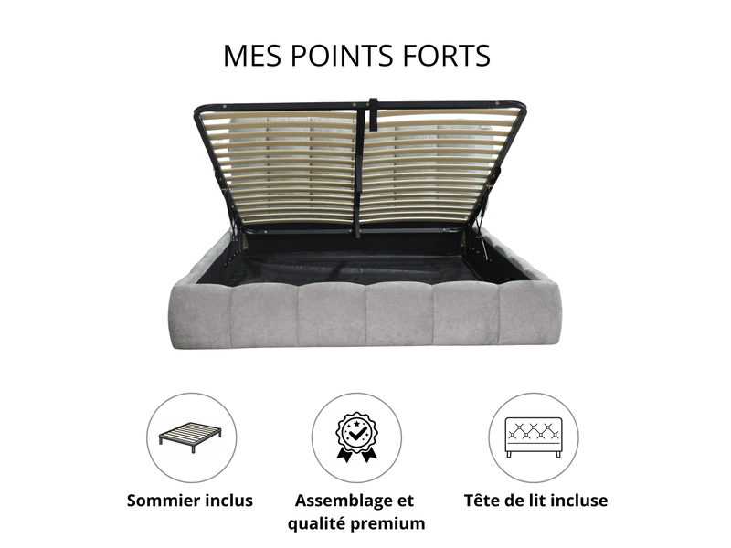  Ensemble lit coffre everest et matelas nirvana 180x200 - tissu chenille gris PREMIUM - Conforama D