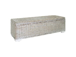 Boîte de rangement, coffre de rangement blanc 110 cm rotin kubu naturel et acajou