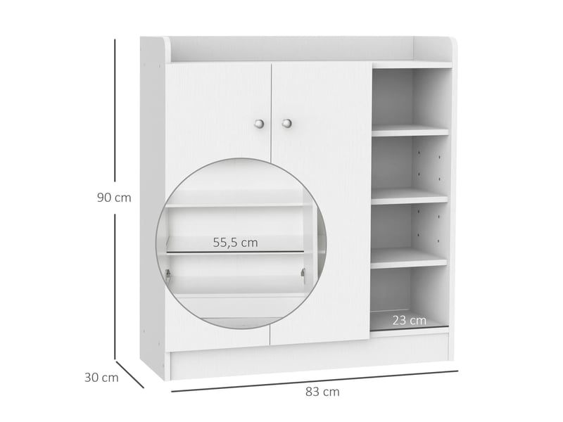  Meuble à chaussures 83x30x90 cm avec 2 portes et 4 compartiments bois blanc  - Conforama E