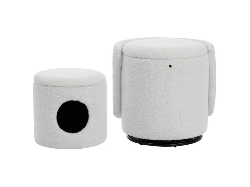  Fauteuil pivotant avec rangement en tissu teddy blanc 75 × 42 × 52 cm  - Conforama A