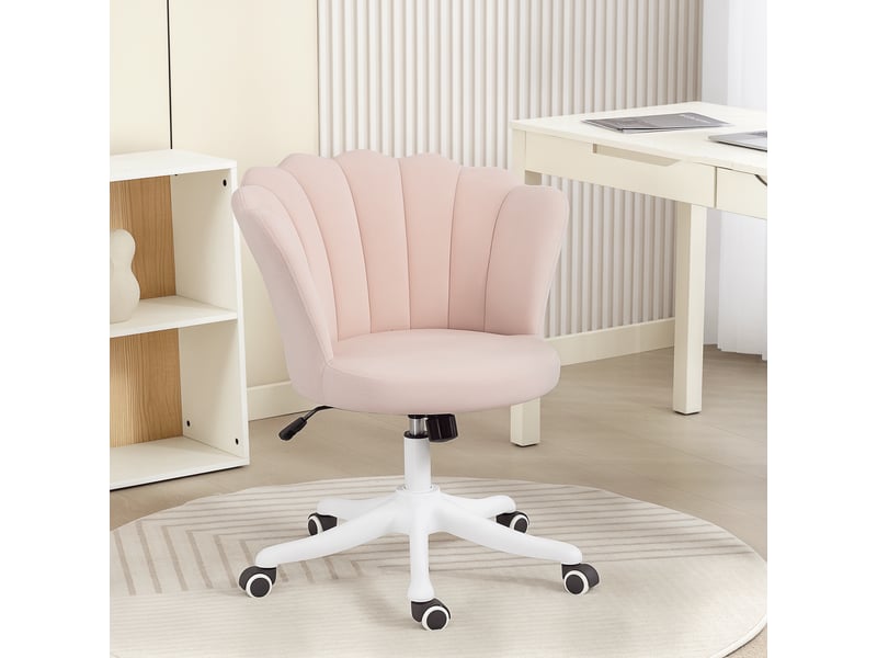  Chaise bureau en velours, chaise coiffeuse avec dossier en pétale, hauteur réglable, 69 x 64 x 80-90 cm, rose  - Conforama C