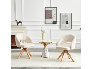 Chaise de salle à manger pivotante 2 pièces avec dossier enveloppant et assise rembourrée, en tissu blanc et bois