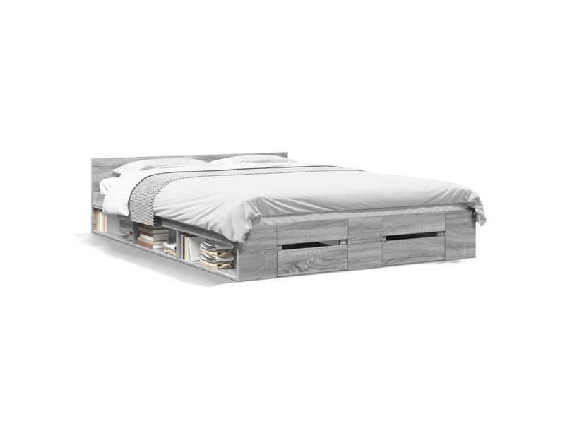  Lit double- lit adulte -  cadre de lit avec tiroirs sans matelas sonoma gris 135x190 cm  - Conforama A