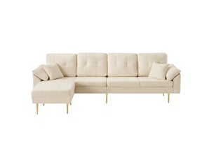 Canapé d'angle 4 places en tissu cordon avec pouf flexible, convertible en l, coussins épais moelleux, pieds en fer 20 cm, 250 cm, pour salon