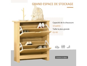 Meuble chaussure entrée, armoire à chaussures meuble d'entrée et couloir - 2 abattantes portes 2 compartiments