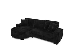 Canapé d'angle, canapé modulable – 4 places, en velours tricoté, coussins inclus, noir, avec pouf, 256,5 x 133,5 x 89 cm