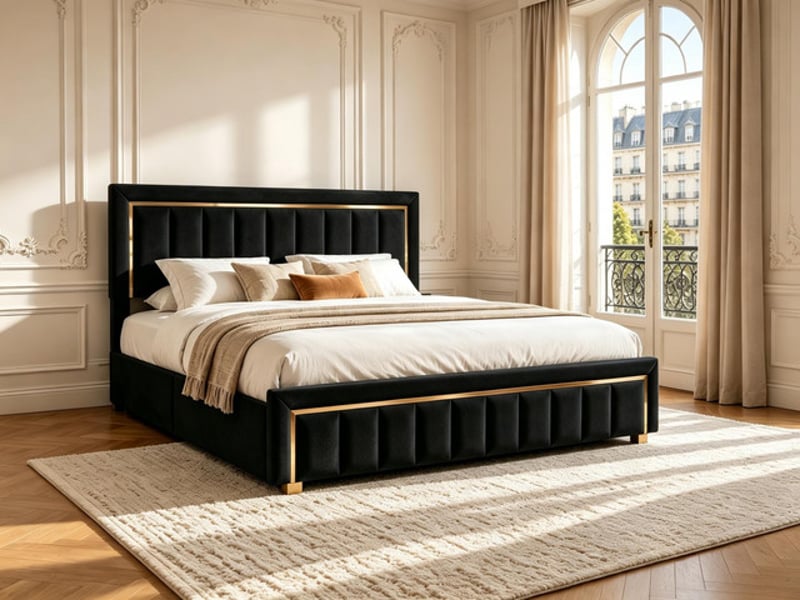  Lit coffre 160x200 cm ezssw, coloris noir  - Conforama B