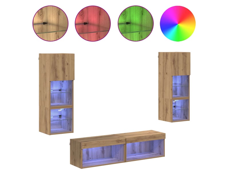  Unité murale de tv 6 pcs chêne artisanal bois d'ingénierie shl78527  - Conforama D