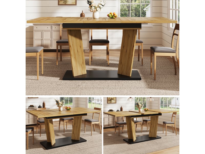  Table à manger extensible 120-160x80x76 cm table de salle à manger 6 à 8 personnes rectangulaire en bois pour salon cuisine, chêne  - Conforama R