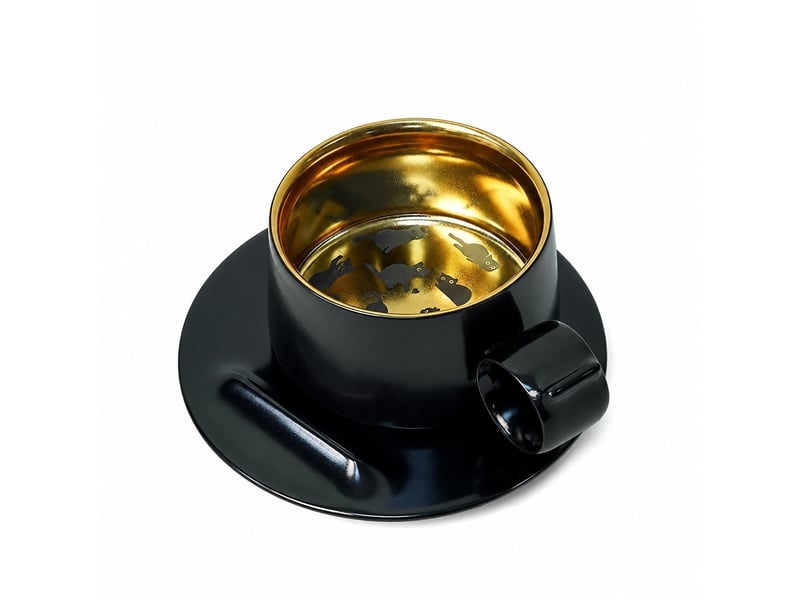  Tasse et soucoupe en céramique, chat gravé, noir étoilé  - Conforama A