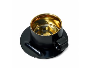 Tasse et soucoupe en céramique, chat gravé, noir étoilé