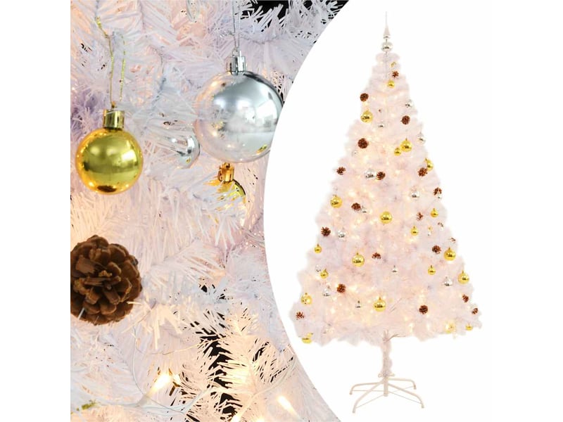  Sapin de noël - arbre de noël artificiel pré-éclairé avec boules blanc 210 cm  - Conforama B