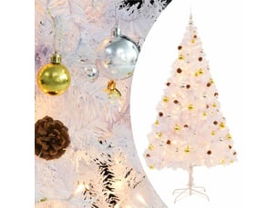 Sapin de noël - arbre de noël artificiel pré-éclairé avec boules blanc 210 cm